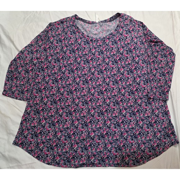 Dear Scarlett Tops - Dear Scarlett Floral Knit Top XL Navy Pink Ditsy 3/4 Sleeve Blouse NWOT